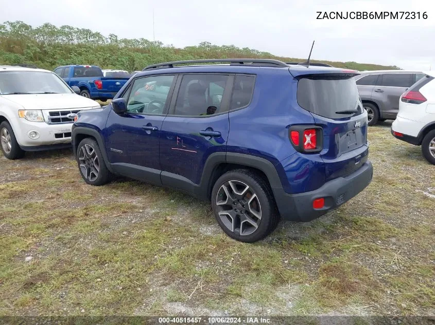 2021 Jeep Renegade Latitude Fwd VIN: ZACNJCBB6MPM72316 Lot: 40515457