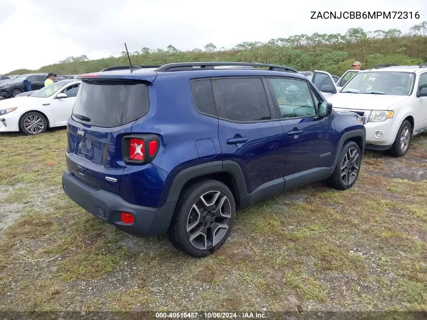 2021 Jeep Renegade Latitude Fwd VIN: ZACNJCBB6MPM72316 Lot: 40515457