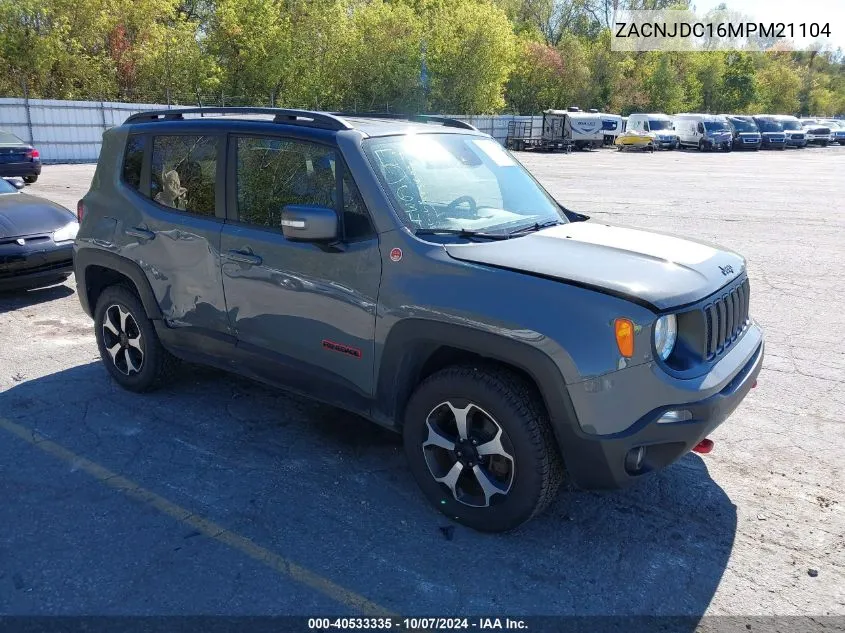 2021 Jeep Renegade Trailhawk 4X4 VIN: ZACNJDC16MPM21104 Lot: 40533335