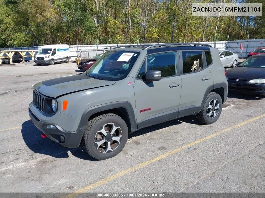 2021 Jeep Renegade Trailhawk 4X4 VIN: ZACNJDC16MPM21104 Lot: 40533335