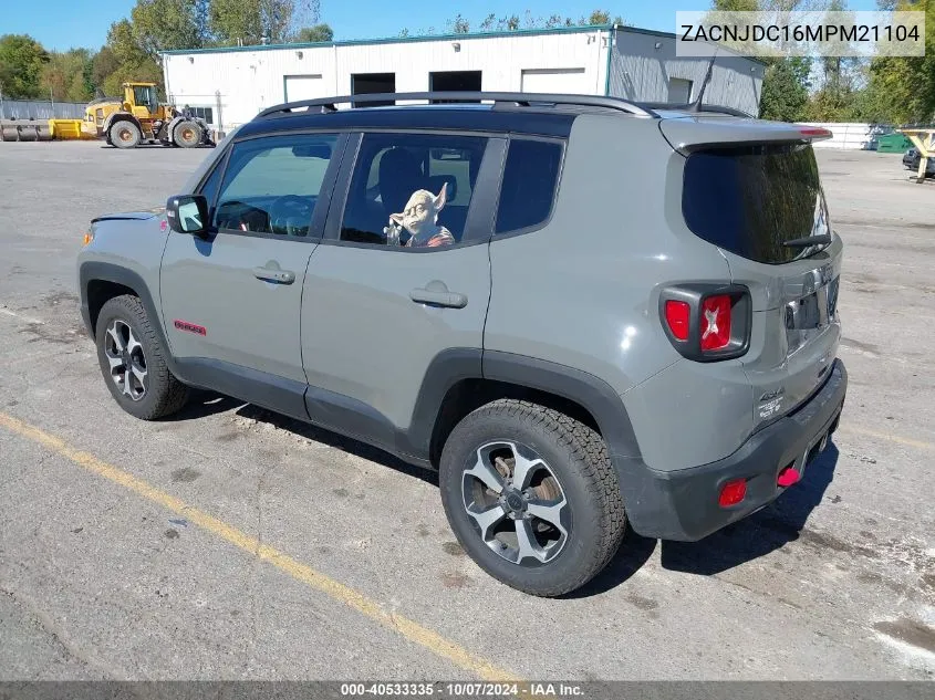 2021 Jeep Renegade Trailhawk 4X4 VIN: ZACNJDC16MPM21104 Lot: 40533335