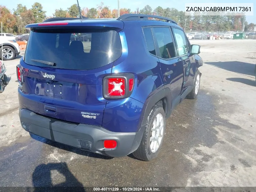 2021 Jeep Renegade Sport Fwd VIN: ZACNJCAB9MPM17361 Lot: 40711229