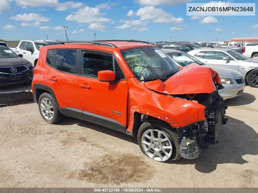 2021 Jeep Renegade Latitude 4X4 VIN: ZACNJDB16MPN23648 Lot: 40722158