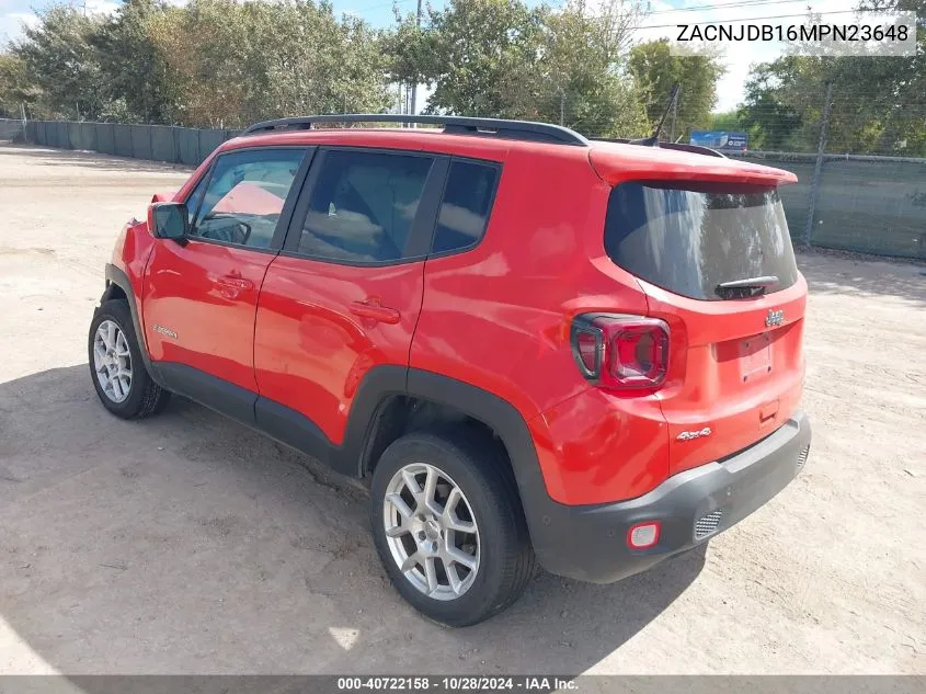 2021 Jeep Renegade Latitude 4X4 VIN: ZACNJDB16MPN23648 Lot: 40722158