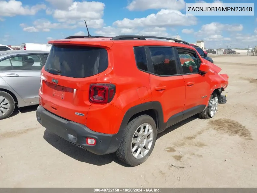 2021 Jeep Renegade Latitude 4X4 VIN: ZACNJDB16MPN23648 Lot: 40722158