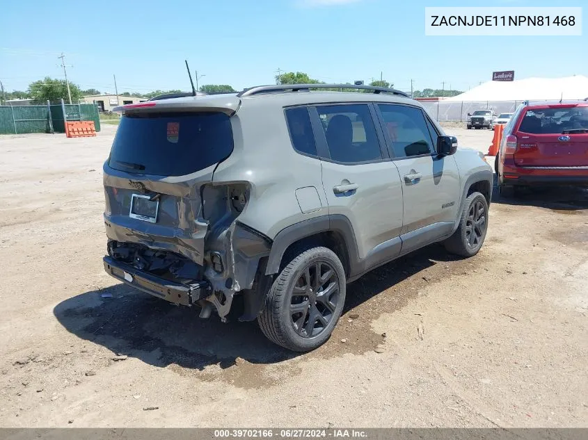 2022 Jeep Renegade Altitude 4X4 VIN: ZACNJDE11NPN81468 Lot: 39702166