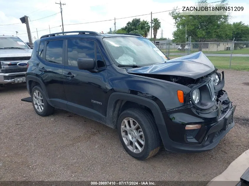 2022 Jeep Renegade Latitude 4X4 VIN: ZACNJDB18NPN51209 Lot: 39897410