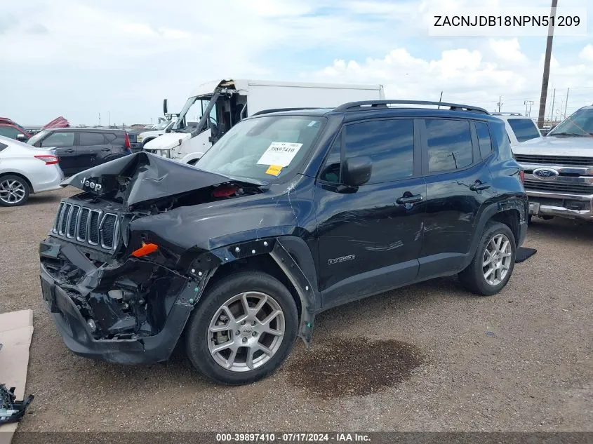 2022 Jeep Renegade Latitude 4X4 VIN: ZACNJDB18NPN51209 Lot: 39897410