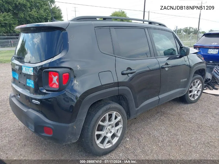 2022 Jeep Renegade Latitude 4X4 VIN: ZACNJDB18NPN51209 Lot: 39897410