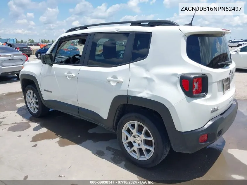 2022 Jeep Renegade Latitude 4X4 VIN: ZACNJDB16NPN62497 Lot: 39898347