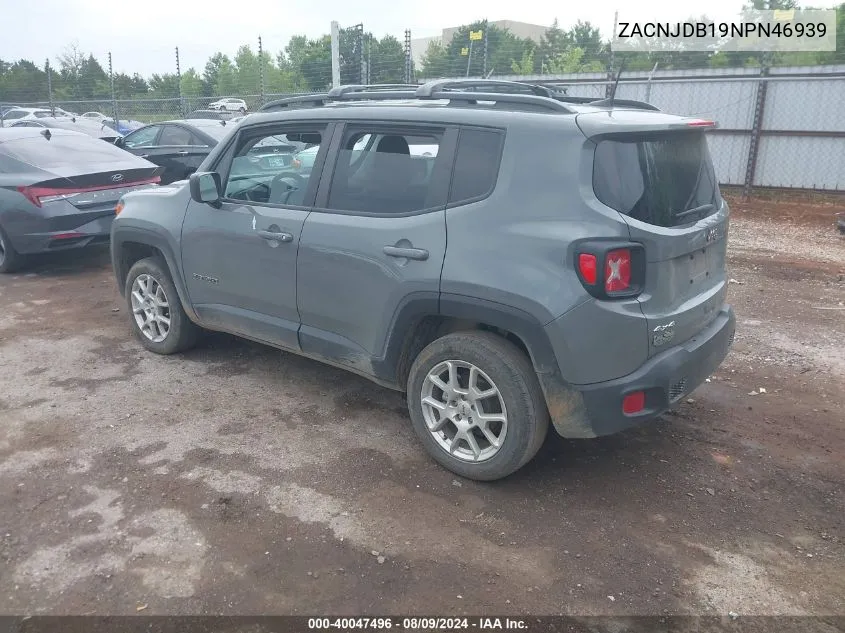 2022 Jeep Renegade Latitude 4X4 VIN: ZACNJDB19NPN46939 Lot: 40047496