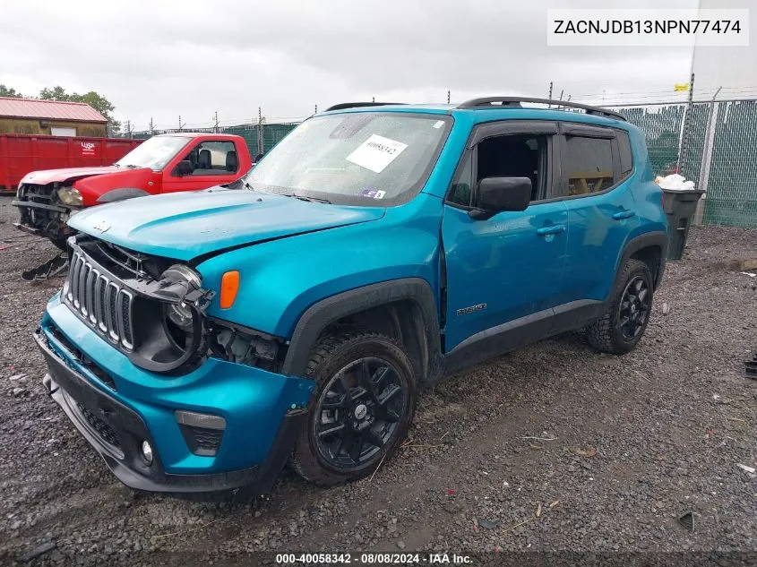 2022 Jeep Renegade Latitude 4X4 VIN: ZACNJDB13NPN77474 Lot: 40058342