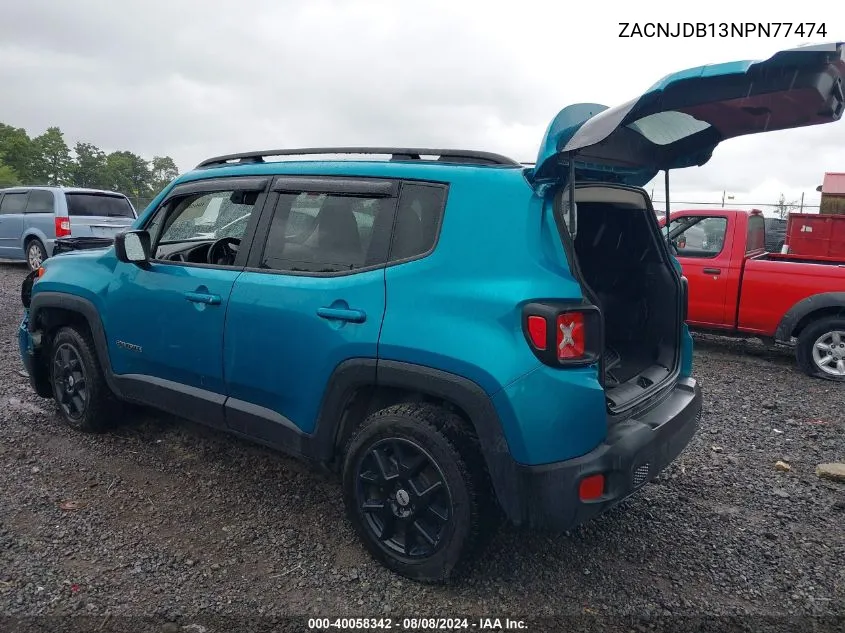 2022 Jeep Renegade Latitude 4X4 VIN: ZACNJDB13NPN77474 Lot: 40058342