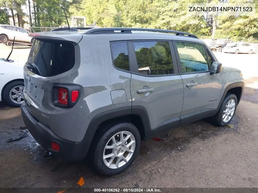 2022 Jeep Renegade Latitude 4X4 VIN: ZACNJDB14NPN71523 Lot: 40106262