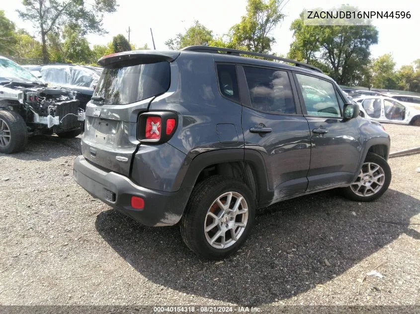 2022 Jeep Renegade Latitude 4X4 VIN: ZACNJDB16NPN44596 Lot: 40154318