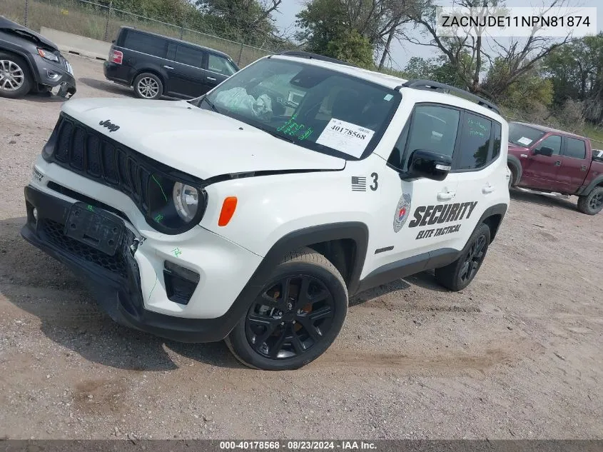 2022 Jeep Renegade Altitude 4X4 VIN: ZACNJDE11NPN81874 Lot: 40178568