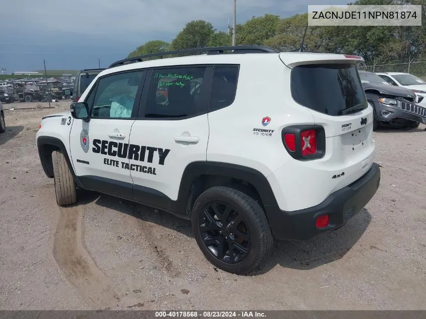 2022 Jeep Renegade Altitude 4X4 VIN: ZACNJDE11NPN81874 Lot: 40178568