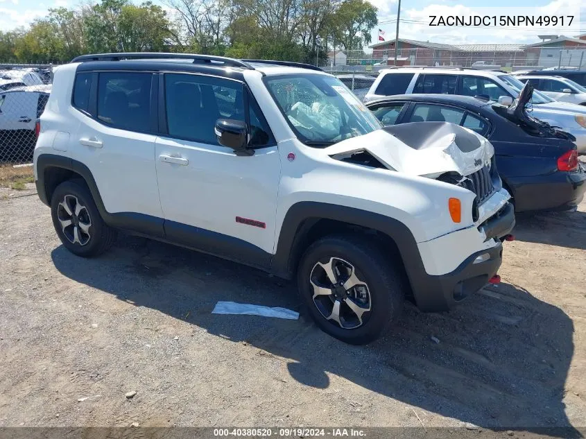 2022 Jeep Renegade Trailhawk 4X4 VIN: ZACNJDC15NPN49917 Lot: 40380520