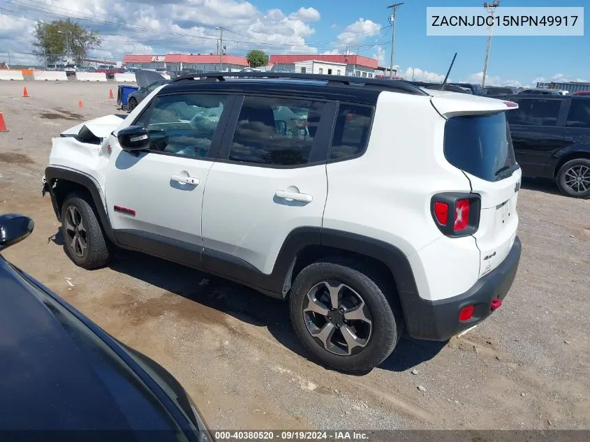 2022 Jeep Renegade Trailhawk 4X4 VIN: ZACNJDC15NPN49917 Lot: 40380520