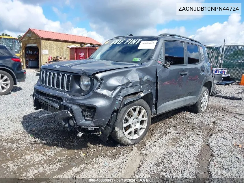 2022 Jeep Renegade Latitude 4X4 VIN: ZACNJDB10NPN44724 Lot: 40380841