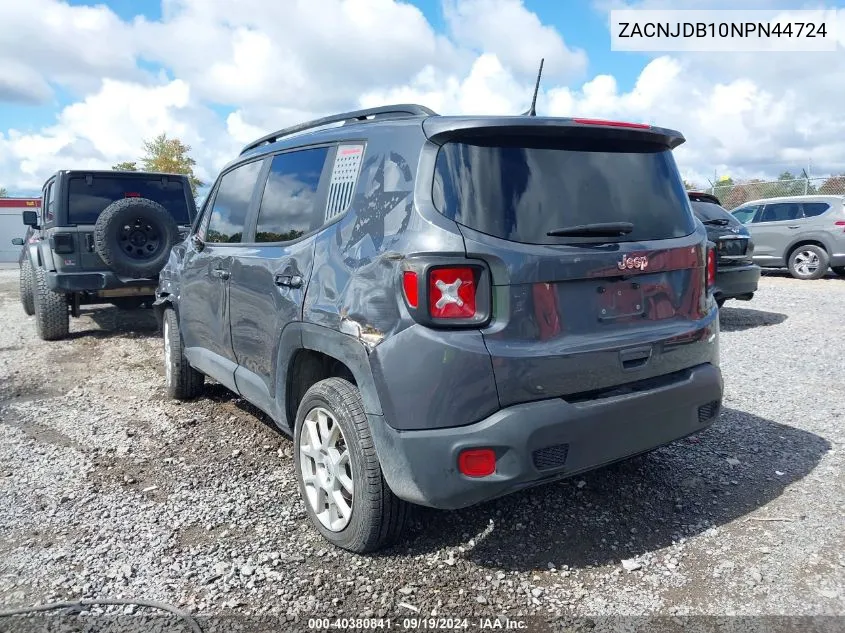 2022 Jeep Renegade Latitude 4X4 VIN: ZACNJDB10NPN44724 Lot: 40380841