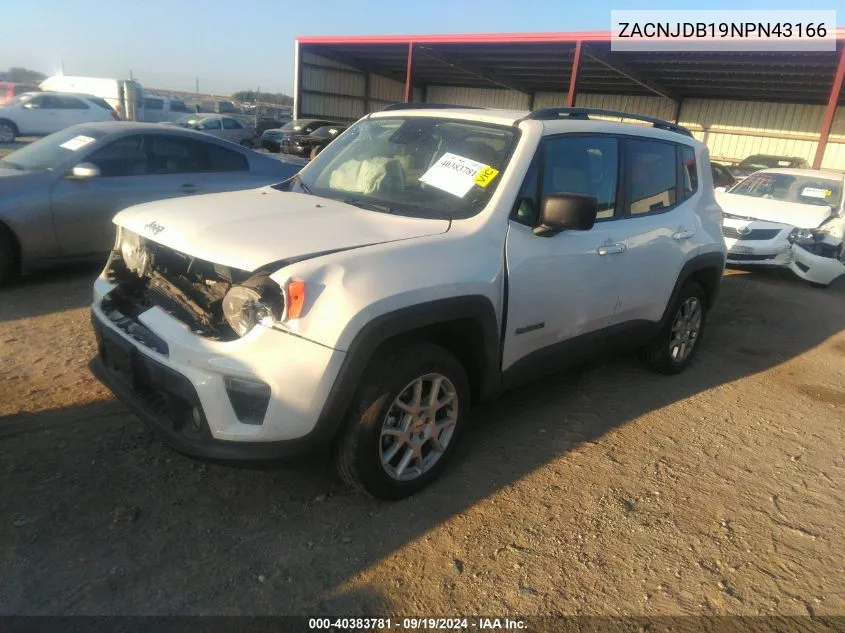 2022 Jeep Renegade Latitude 4X4 VIN: ZACNJDB19NPN43166 Lot: 40383781