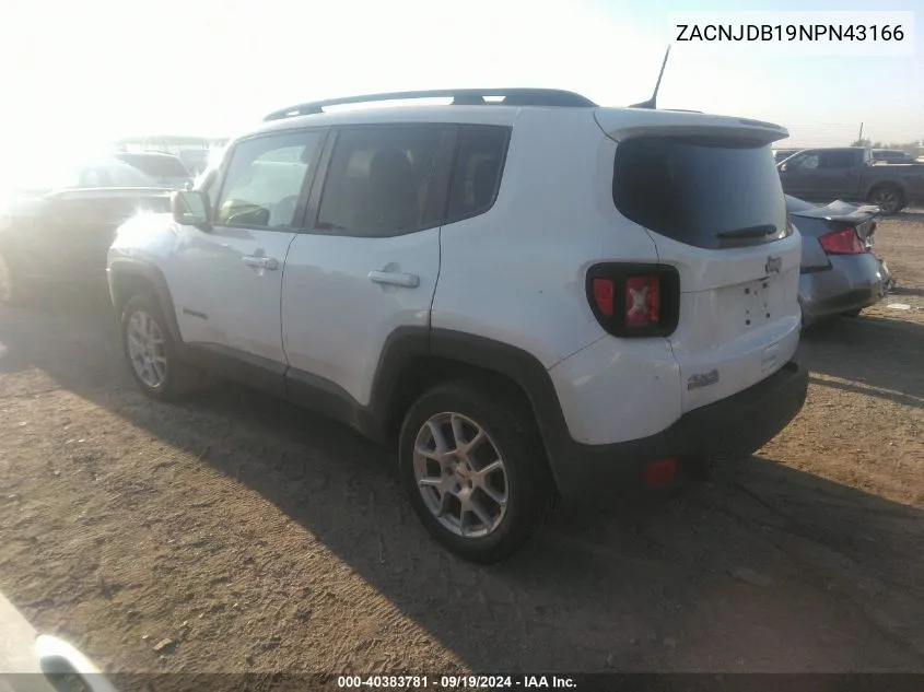 2022 Jeep Renegade Latitude 4X4 VIN: ZACNJDB19NPN43166 Lot: 40383781