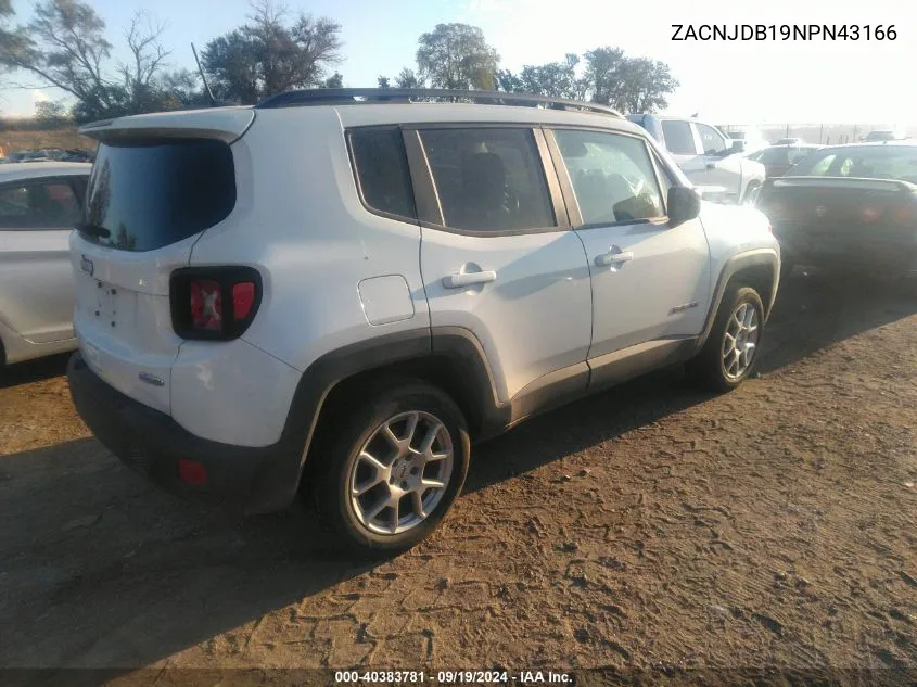 2022 Jeep Renegade Latitude 4X4 VIN: ZACNJDB19NPN43166 Lot: 40383781