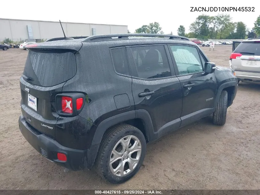 2022 Jeep Renegade Limited 4X4 VIN: ZACNJDD10NPN45532 Lot: 40427615