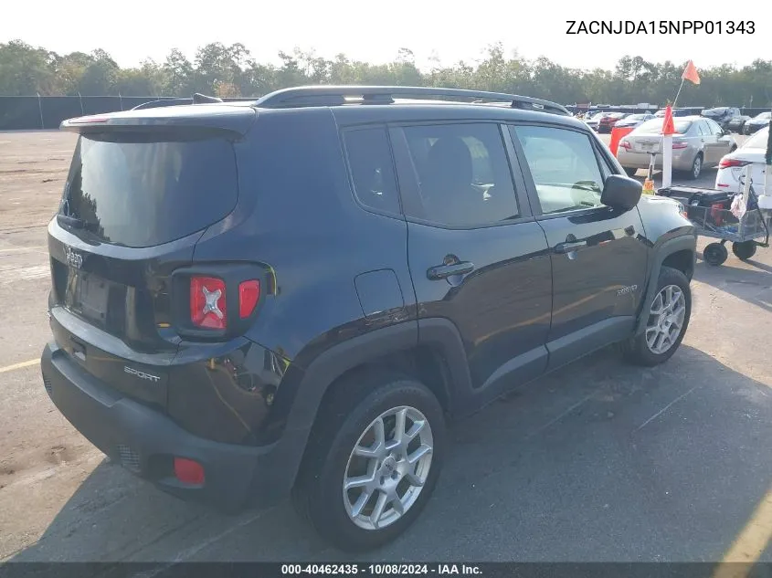 2022 Jeep Renegade Sport 4X4 VIN: ZACNJDA15NPP01343 Lot: 40462435