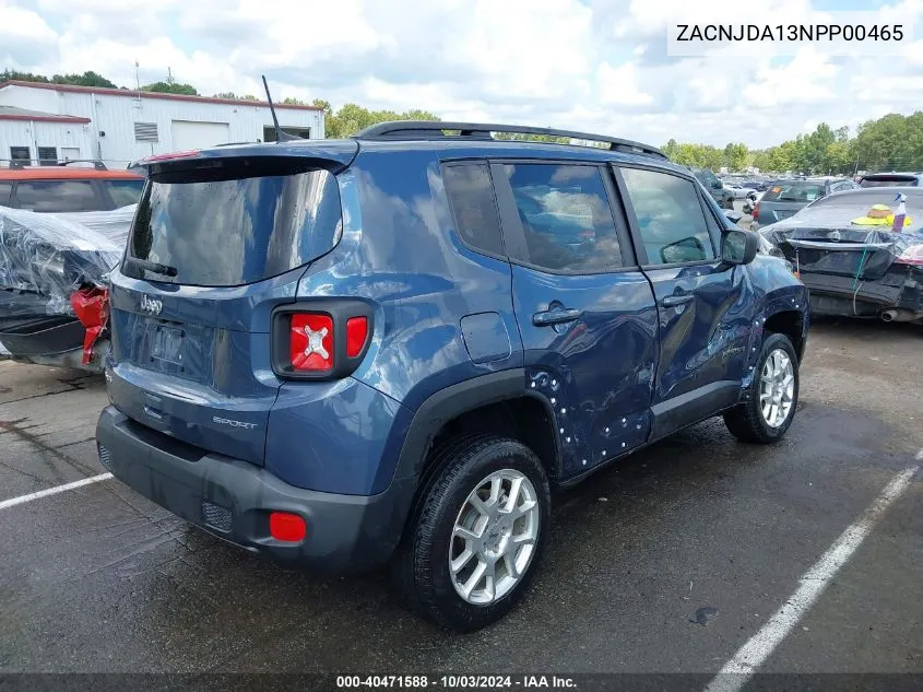 2022 Jeep Renegade Sport 4X4 VIN: ZACNJDA13NPP00465 Lot: 40471588