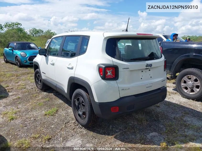 2022 Jeep Renegade Sport 4X4 VIN: ZACNJDA12NPN59310 Lot: 40477578