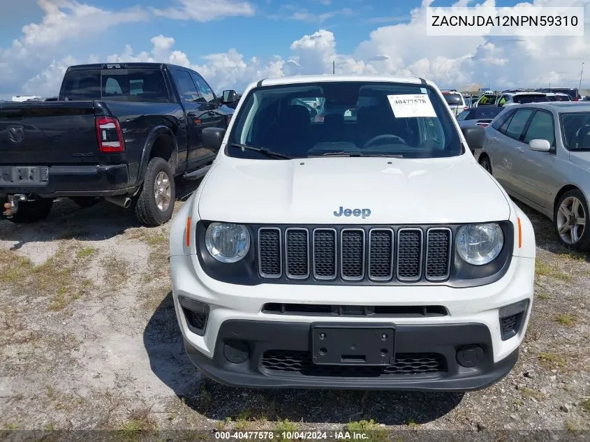 2022 Jeep Renegade Sport 4X4 VIN: ZACNJDA12NPN59310 Lot: 40477578