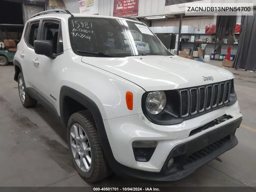 2022 Jeep Renegade Latitude 4X4 VIN: ZACNJDB13NPN54700 Lot: 40501701