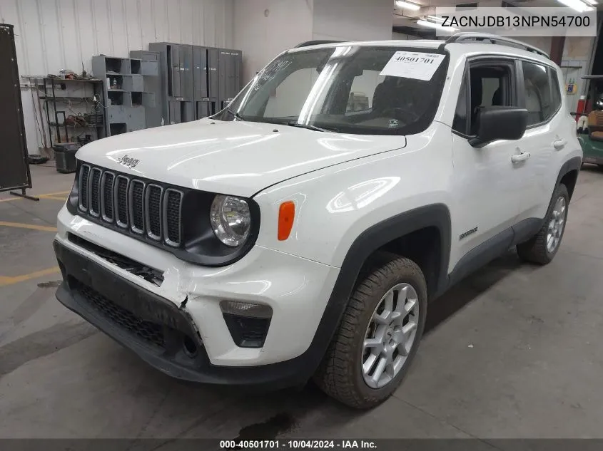 2022 Jeep Renegade Latitude 4X4 VIN: ZACNJDB13NPN54700 Lot: 40501701