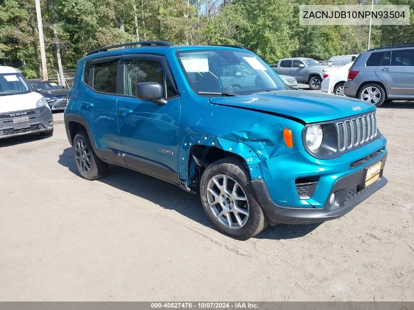 2022 Jeep Renegade Latitude 4X4 VIN: ZACNJDB10NPN93504 Lot: 40527478