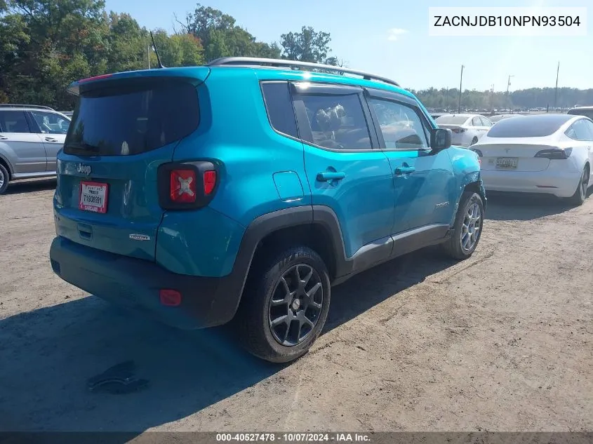 2022 Jeep Renegade Latitude 4X4 VIN: ZACNJDB10NPN93504 Lot: 40527478