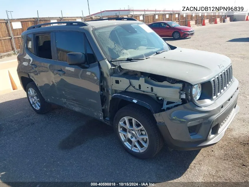 2022 Jeep Renegade Latitude 4X4 VIN: ZACNJDB12NPN96839 Lot: 40598818