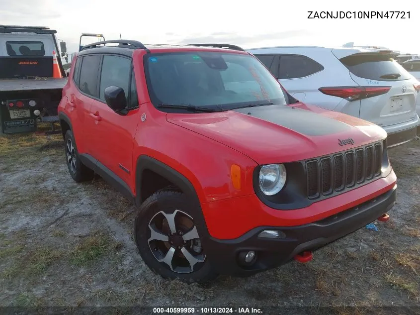 2022 Jeep Renegade Trailhawk 4X4 VIN: ZACNJDC10NPN47721 Lot: 40599959