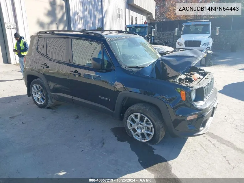 2022 Jeep Renegade Latitude 4X4 VIN: ZACNJDB14NPN64443 Lot: 40657219