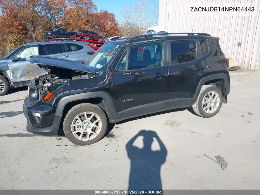 2022 Jeep Renegade Latitude 4X4 VIN: ZACNJDB14NPN64443 Lot: 40657219