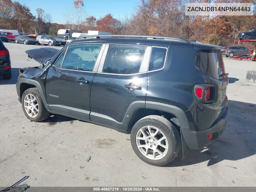 2022 Jeep Renegade Latitude 4X4 VIN: ZACNJDB14NPN64443 Lot: 40657219