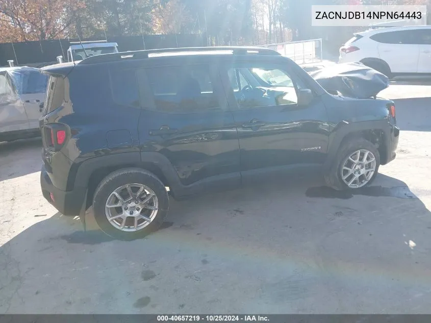 2022 Jeep Renegade Latitude 4X4 VIN: ZACNJDB14NPN64443 Lot: 40657219