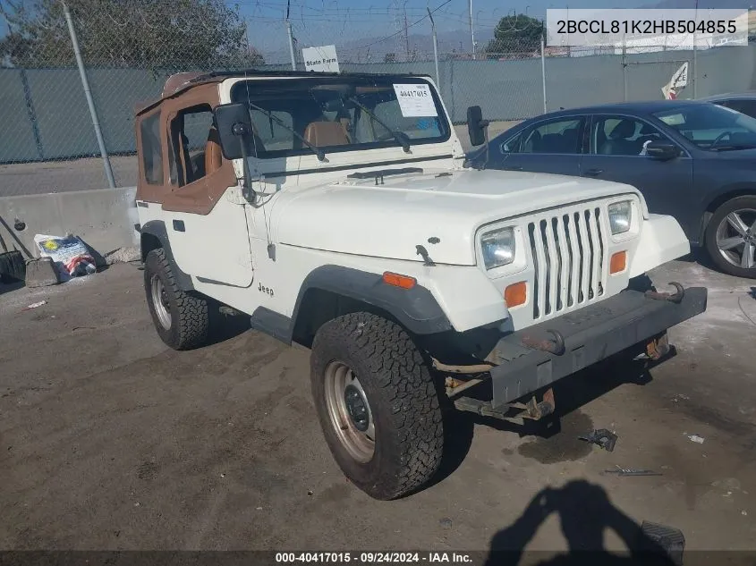 1987 Jeep Wrangler Sport VIN: 2BCCL81K2HB504855 Lot: 40417015