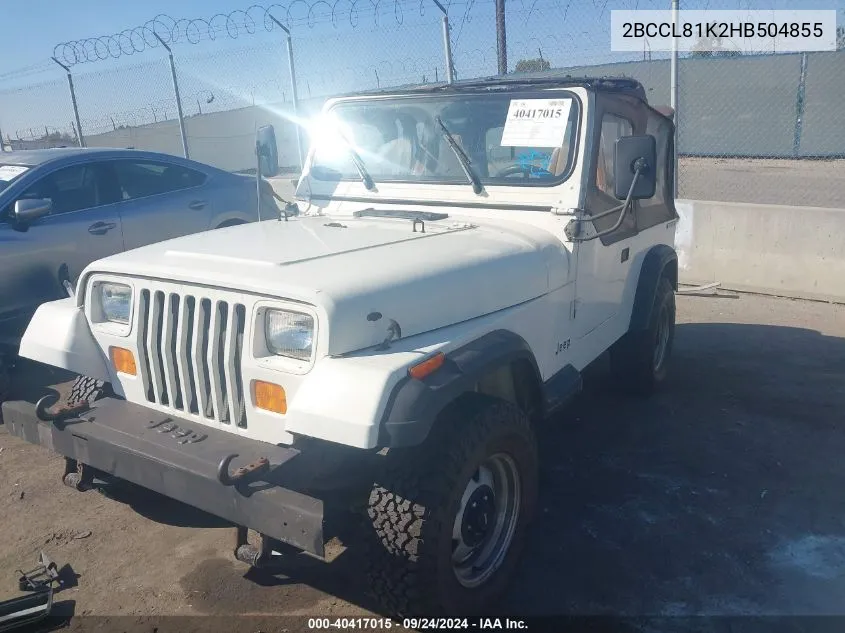 1987 Jeep Wrangler Sport VIN: 2BCCL81K2HB504855 Lot: 40417015