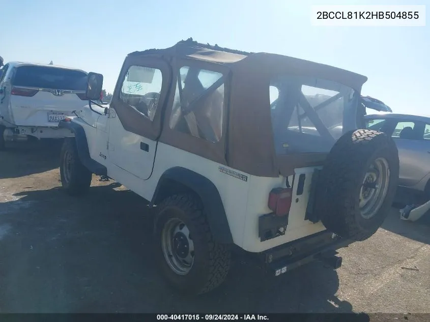 1987 Jeep Wrangler Sport VIN: 2BCCL81K2HB504855 Lot: 40417015