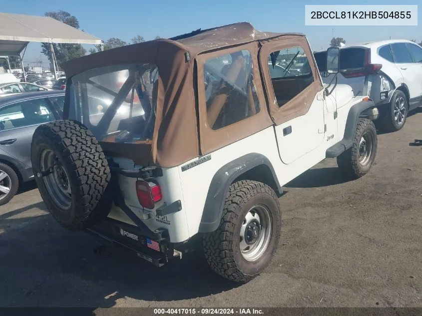 1987 Jeep Wrangler Sport VIN: 2BCCL81K2HB504855 Lot: 40417015