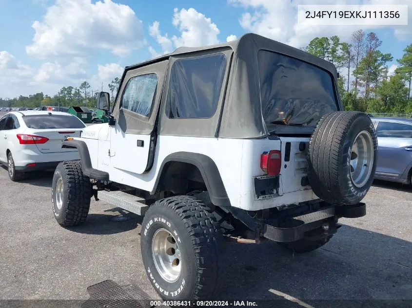 1989 Jeep Wrangler / Yj VIN: 2J4FY19EXKJ111356 Lot: 40386431