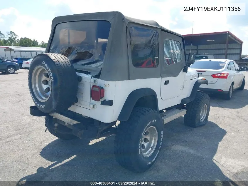 1989 Jeep Wrangler / Yj VIN: 2J4FY19EXKJ111356 Lot: 40386431