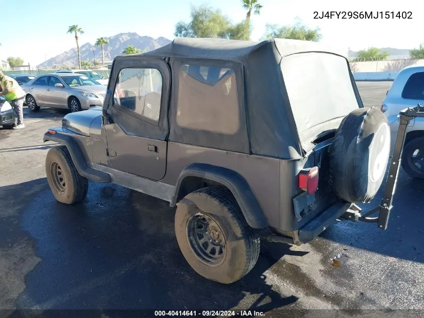 1991 Jeep Wrangler / Yj VIN: 2J4FY29S6MJ151402 Lot: 40414641